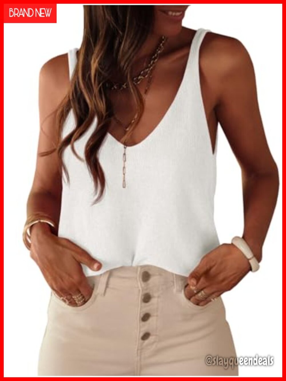 Womens Ribbed Knit Tank Top V Neck Loose Fit Sleeveless Summer Shirt